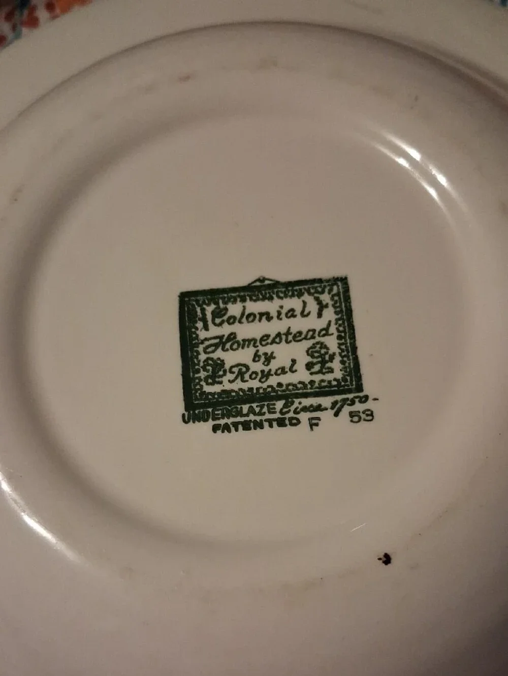 Royal Doulton Green and White Illustrated Serving Bowl with Rustic Scene